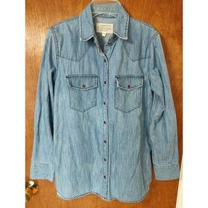 Current Elliott Hatch Western Shirt size 1 maternity pearl snap denim shirt